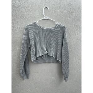 Hollister Womens Sweater Size Unknown Gray Ribbed Long Sleeve Cropped